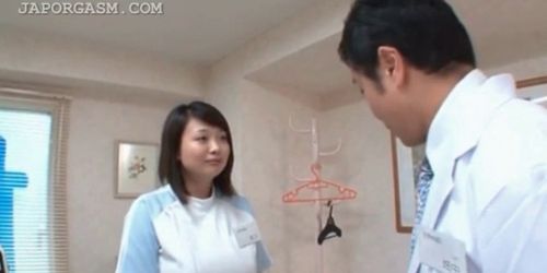 Japanese chesty nurse seducing the doctor at work