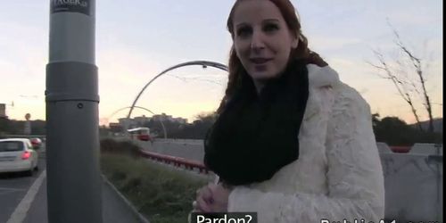 Redhead suck dick in faketaxi in public