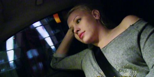 Hitching blonde teen grabs drivers cock