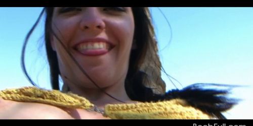 Cute amateur pussy fingered in POV at the beach