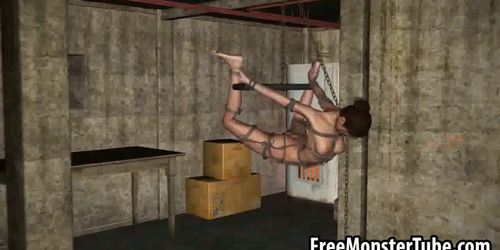 Tied up 3D cartoon bruentte babe getting fucked