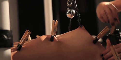 Petite bdsm bondage sub tits clamped 