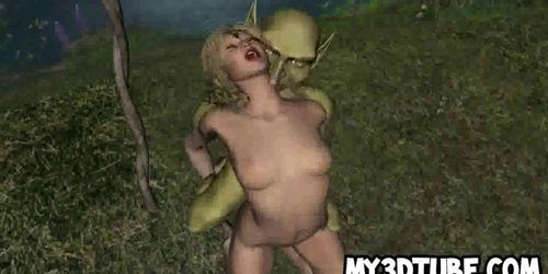 Foxy 3D blonde gets fucked outdoors by a goblin