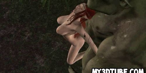 Busty 3D redhead elf babe gets fucked by an orc