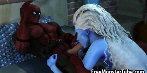 Hot 3D babe gets licked and fucked by Deadpool