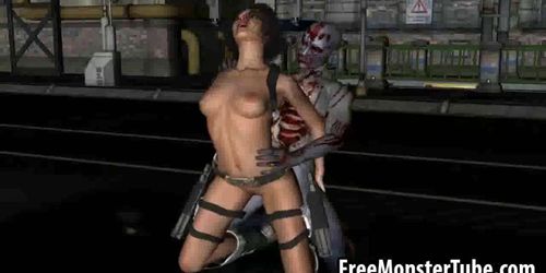 Sexy 3D brunette honey getting fucked by a zombie