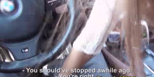 Hitch hiking euro babe gives driver head