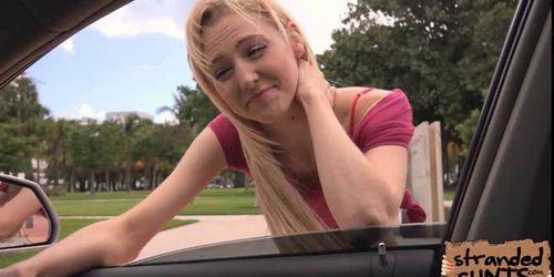 Blonde Mila Evans got fucked hard at the backseat of th