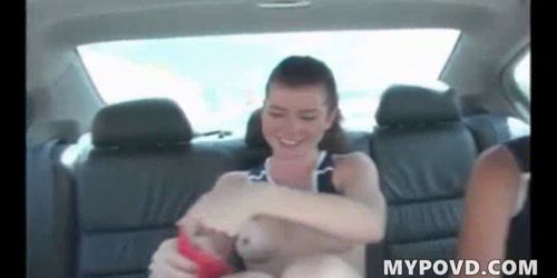 Horny cheerleaders get nasty in car