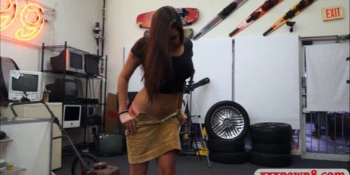 Busty college girl fucked at the pawnshop to earn extra