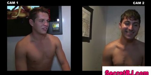 Dumb straight guy fooled into first gay blowjob