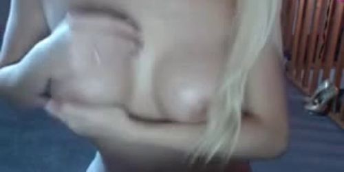 Busty blonde teen sucks and dildoin