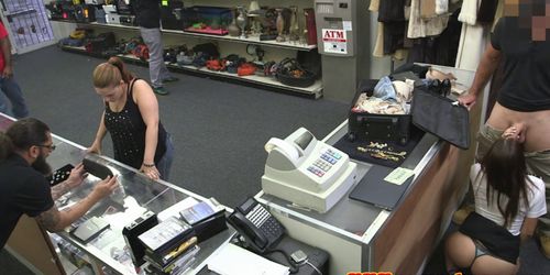 Pawn broker amateur sucks cock in busy store