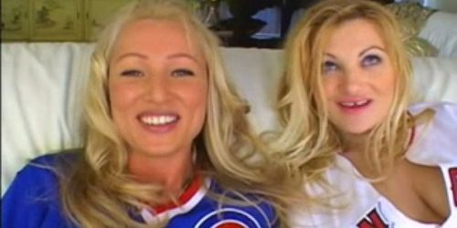 two cute blondes get DP and one swallows from two cocks