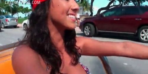 Smoking hot brunette latina flashing her tits outdoor