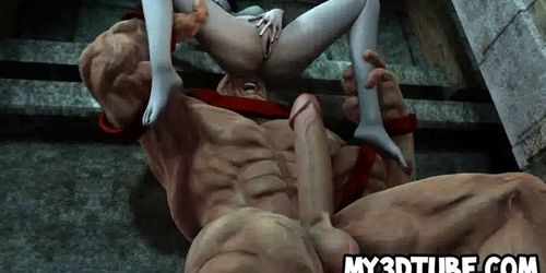 Pale 3D cartoon brunette getting fucked by Juggernaut