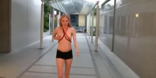 German slut walks with cum in her face