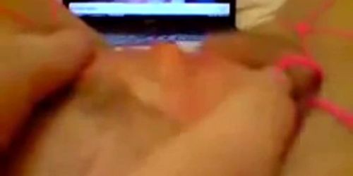 Girl films herself cumming to gangbang video.