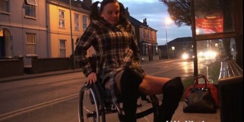 Leah Caprice flashing pussy in public from her wheelcha