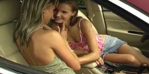 Lesbian Anal Games in the Car