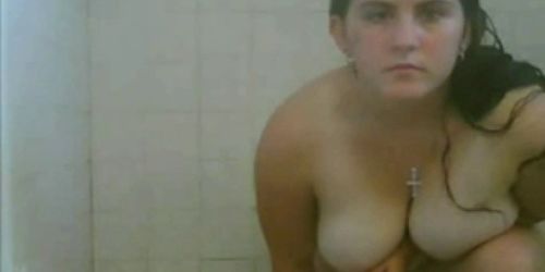 My Fat BBW Teen GF showering and shaving her pussy