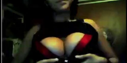 Cute brunette flashes huge boobs