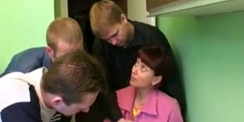 Hairy Russian Mom and 3 young guys