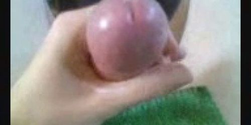 squirting lube on cock then cumming with vibe under bal