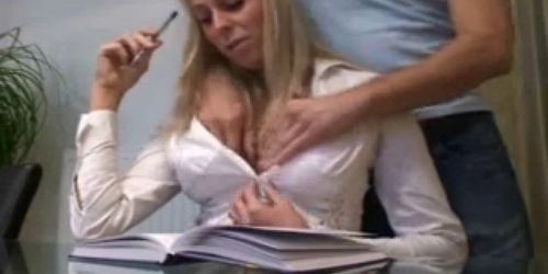 Horny blonde secretary sucking