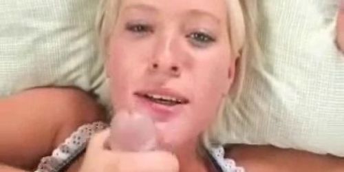 Blond girl gives Blowjob