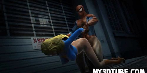 3D Supergirl gets fucked outdoors by Spiderman