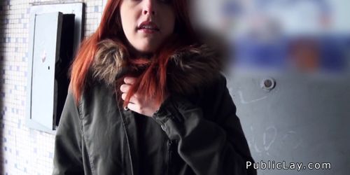 Spanish redhead amateur in public flashing titties