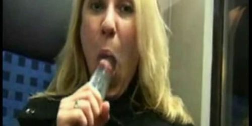 Sexy blonde with nice pussy fucking and sucking in a tr (A. Train)