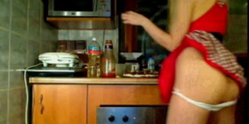 Naughty lady Bare Arse in Kitchen