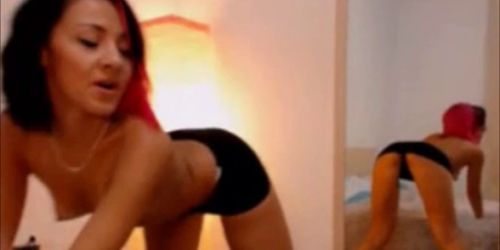 Sexy redhead teen dancing and stripping at home