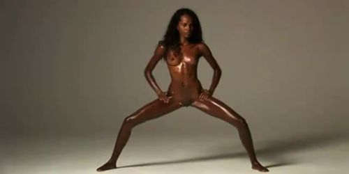 Chocolate skin flexible African model wide legs opening