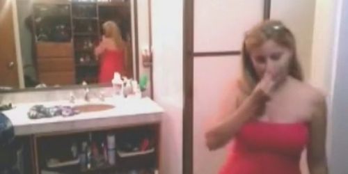 Mature milf Gwen spied in her bathroom