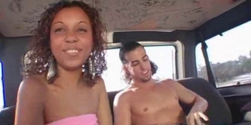 Curly ebony gets slutty with a sex bus dick