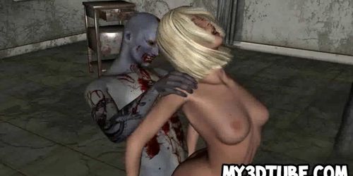 Foxy 3D cartoon blonde babe gets fucked by a zombie