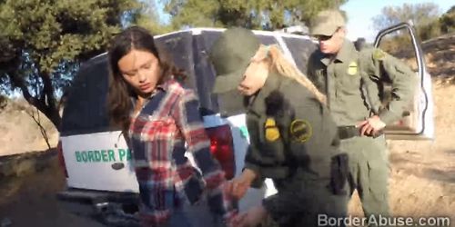 Couple of horny border officers fuck a beautiful Latina