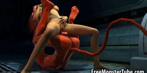 3D cartoon redhead babe gets fucked hard by Satan