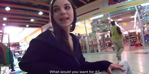 MallCuties Brunette girl in public is sucking cock