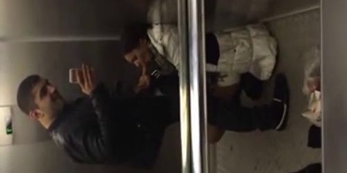 Nice girl is blowing cock in elevator