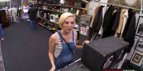 Hot and gorgeous blonde fucks hard in the pawnshop for 