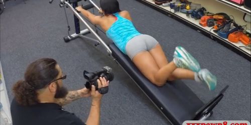 Gym trainer sells her equipment and fucked by pawn keep