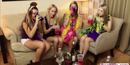 Hardcore sex action on a Mardigras party with sluts