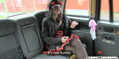 Woman in fancy dress asshole pounded hard in the taxi