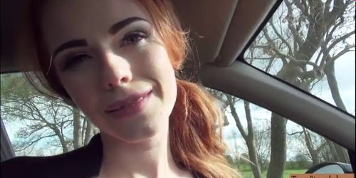 Redhead teen Ella Hughes hitchhikes and banged in publi