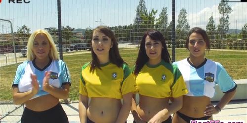 Hardcore sex action in the Footballl court with hotties