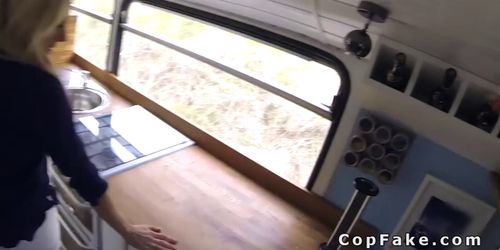 Busty blonde bangs big cock fake cop in her bus